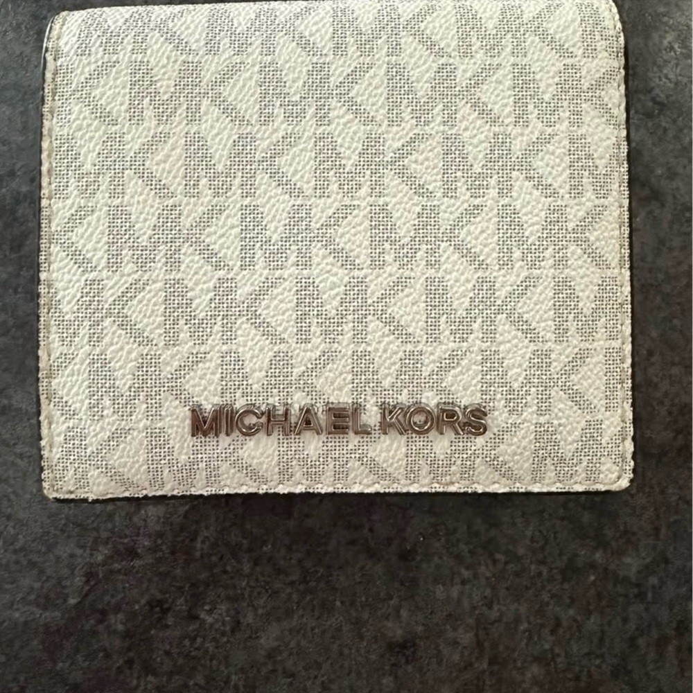 Michael Kors White Gray and Silver MK Logo Bifold Wallet